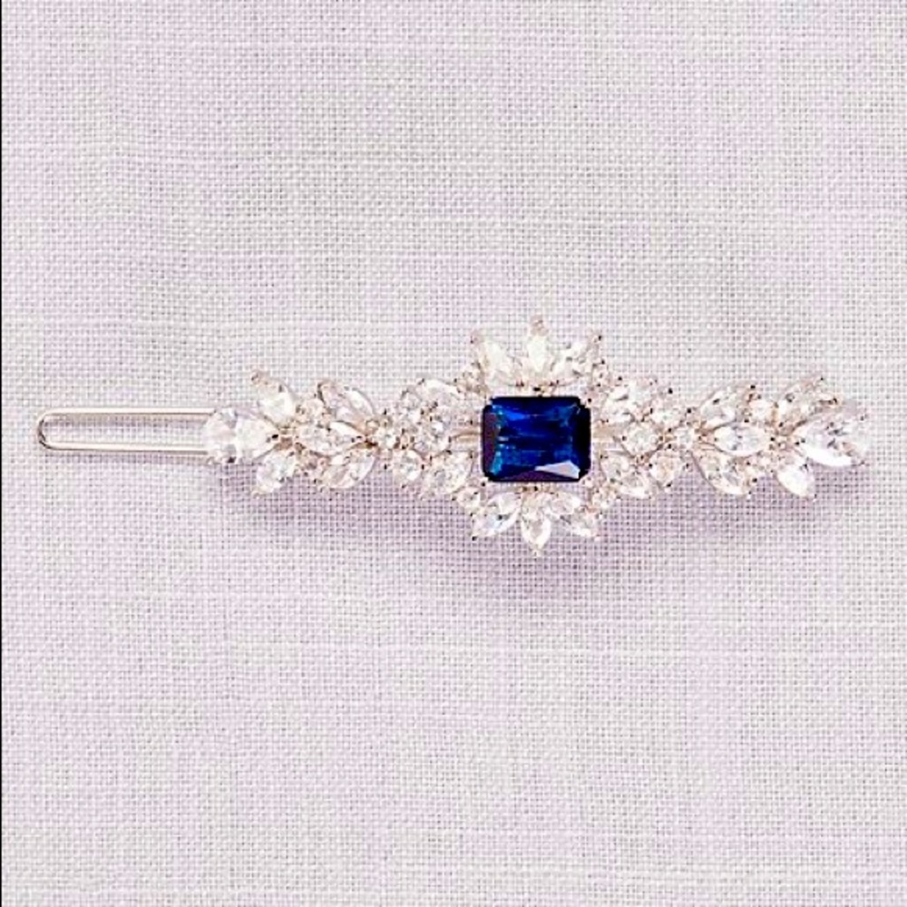 NWT Davids Bridal Blue Crystal Leaf Hair Clip